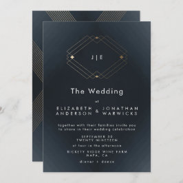Invitación Boda de oro geométrico moderno de la marina simple