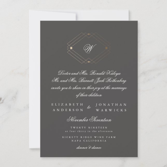 Invitación Boda de oro geométrico moderno y sencillo (Anverso)