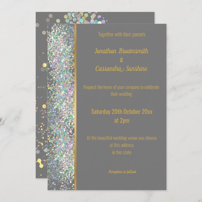 INVITACIÓN BODA DE ORO GRIS DE RAINBOW (Anverso / Reverso)