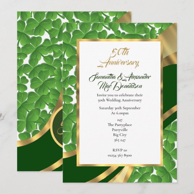 Invitación boda de oro irlandés (Anverso / Reverso)