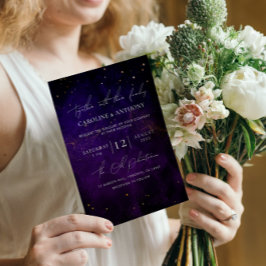 Invitación Boda de oro mágico morado oscuro
