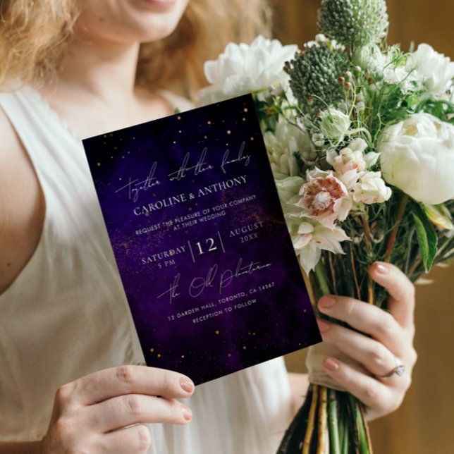 Invitación Boda de oro mágico morado oscuro (Subido por el creador)