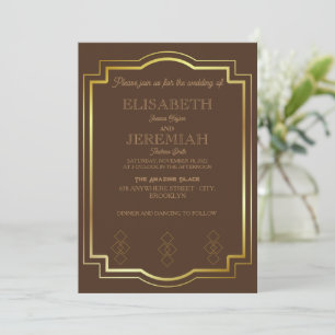 Invitación boda de oro marrón y lujo clásico elegante
