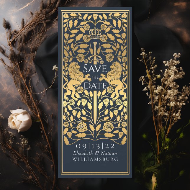 Invitación Boda de oro medieval del León Real Azul (Subido por el creador)