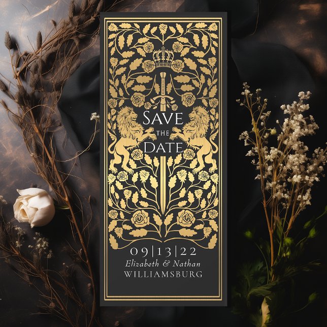 Invitación Boda de oro medieval del León Real Negro (Subido por el creador)