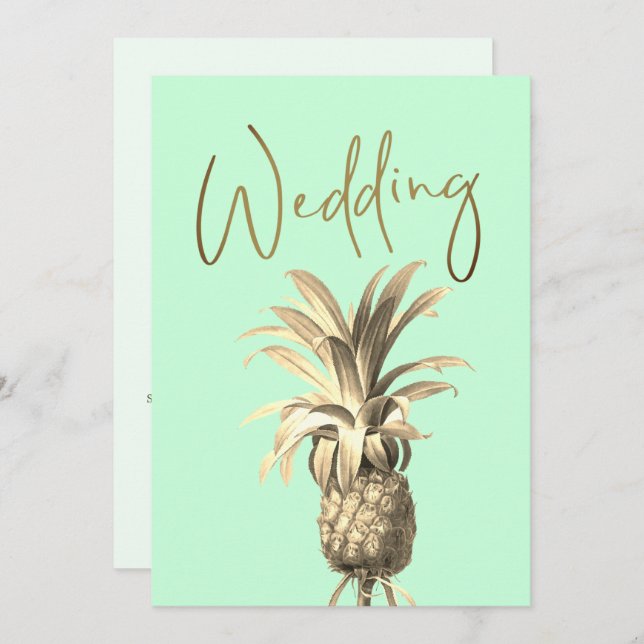 Invitación Boda de oro moderno elegante de piña tropical (Anverso / Reverso)