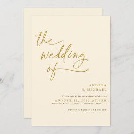 Invitación Boda de Oro Moderno y Escritura a Mano con Crema