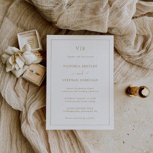 Invitación Boda de oro monograma tradicional simple y elegant