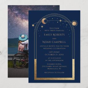 Invitación Boda de oro naval Sol Luna Estrellas Foto