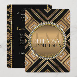 Invitación Boda de oro negro Art Deco Fiesta de cena