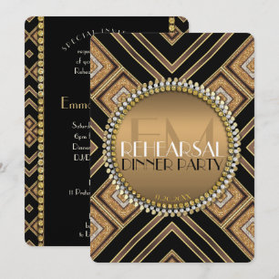 Invitación Boda de oro negro Art Deco Fiesta de cena