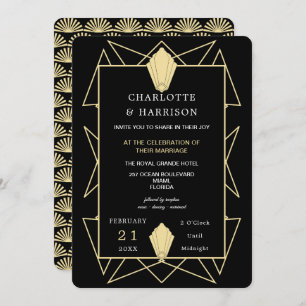 Invitación Boda de oro negro con clase Art Deco