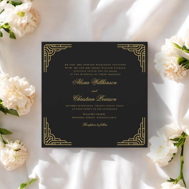 Invitación boda de oro negro de escritura tradicional (MODERN GOLD AND BLACK SCRIPT WEDDING INVITATION , TIE THE KNOT IN STYLE )