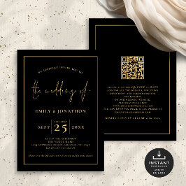 Invitación Boda de oro negro de la línea de guiones elegantes