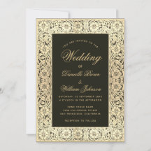 Boda de Oro Negro Floral Vintage Elegante Letra