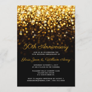 Invitación Boda de Oro Negro Hollywood Glam 50 Aniversario de