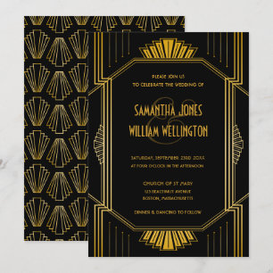 Invitación Boda de oro negro vintage elegante Art Deco