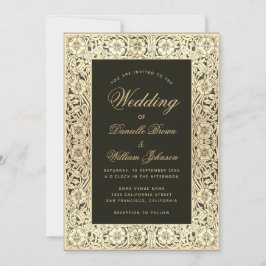 Invitación Boda de oro negro Vintage Floral Elegante guión