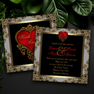 Invitación Boda de oro negro y corazón rojo