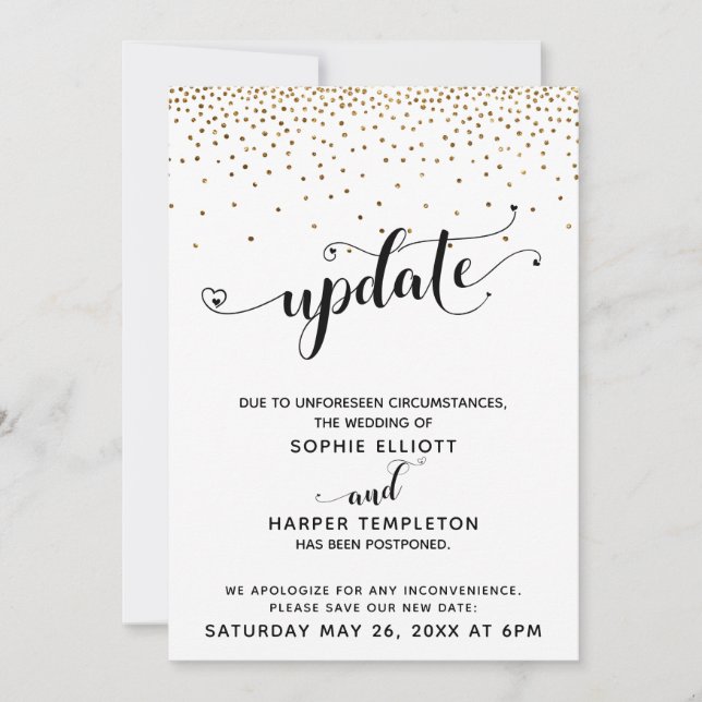 Invitación Boda de oro pospuesto Confetti y actualizaciones d (Anverso)