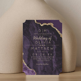 Invitación Boda de oro púrpura moderno elegante monograma