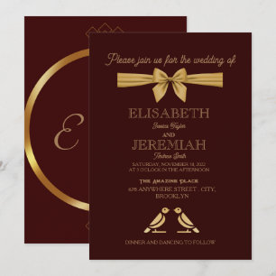 Invitación boda de oro rojo de lujo clásico elegante