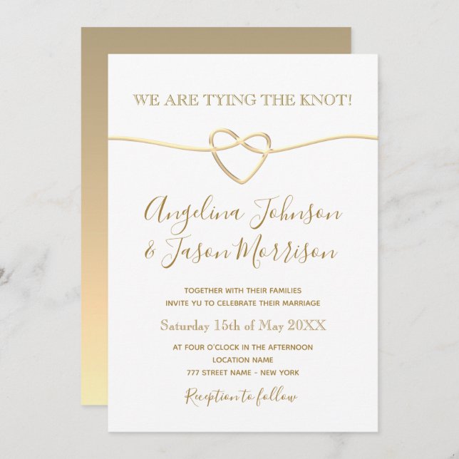 Invitación Boda de oro romántico (Anverso / Reverso)