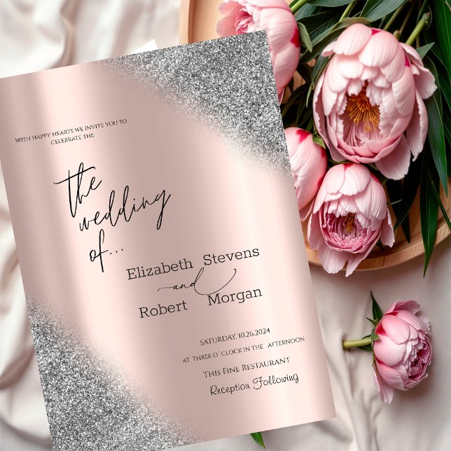Invitación Boda de oro rosa con brillo de plata ombre  (Subido por el creador)