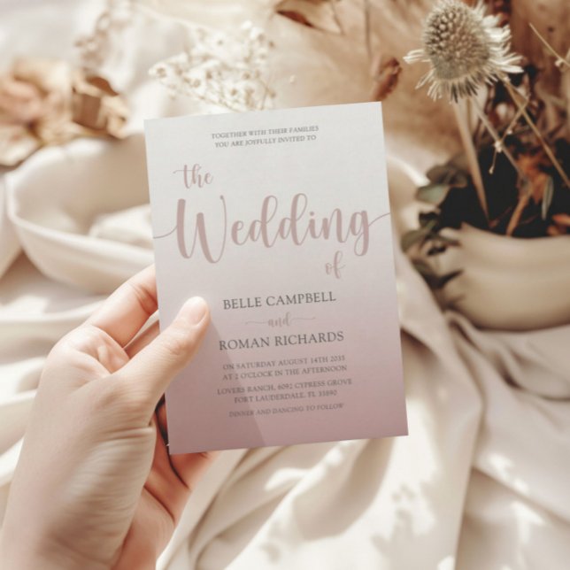Invitación Boda de oro rosa con caligrafía moderna (Subido por el creador)