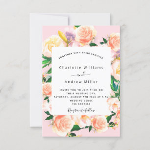 Invitación Boda de oro rosa de floros rosados