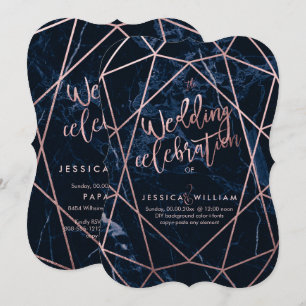 Invitación Boda de oro Rosa de Mármol Azul y Faux