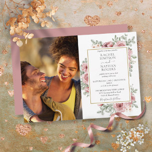 Invitación Boda de oro rosa polvoriento floral Foto