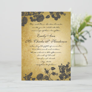 Invitación Boda de oro rosa y rosas negras
