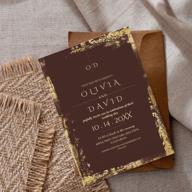 Invitación Boda de oro Royal Brown moderno (Subido por el creador)