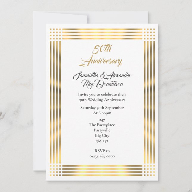 Invitación Boda de oro sencilla y llanamente (Anverso)