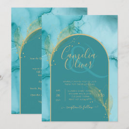 Invitación Boda de oro Verde azulado de Ocean Turquoise