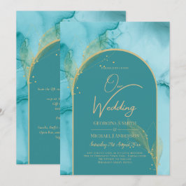 Invitación Boda de oro Verde azulado de Ocean Turquoise