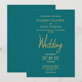 Invitación Boda de oro Verde azulado Minimalista moderno