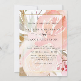 Invitación Boda de oro verde de color rosa con crema rosa de 