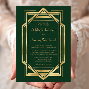 Invitación Boda de oro verde del marco decorativo de la época