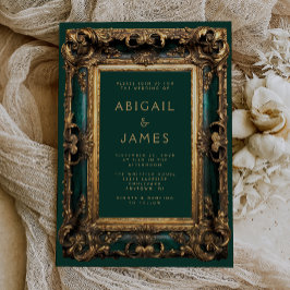 Invitación Boda de oro verde esmeralda de marco ornado vintag