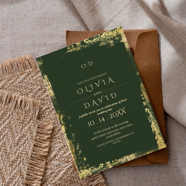 Invitación Boda de oro verde esmeralda moderno (Subido por el creador)