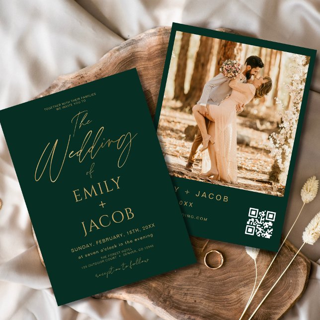 Invitación Boda de oro verde esmeralda QR Código guión gráfic (Subido por el creador)