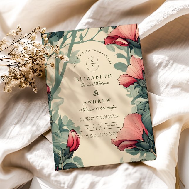 Invitación Boda de oro verde floral Art Nouveau (Subido por el creador)