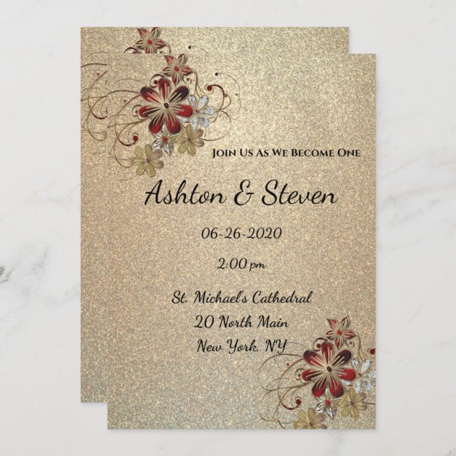 Invitación Boda de Oro y Brillo (Anverso / Reverso)