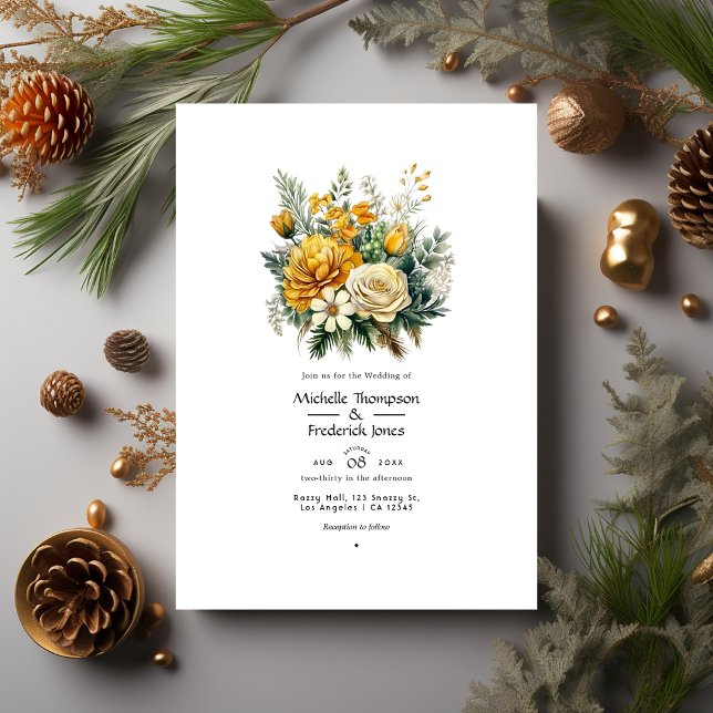 Invitación Boda de Oro y Caída Floral Evergreen (Subido por el creador)