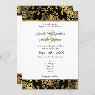 Invitación Boda de oro y damasco negro