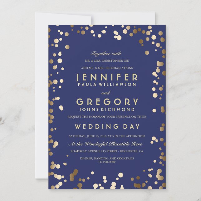 Invitación Boda de oro y de la Marina Confetti elegante (Anverso)