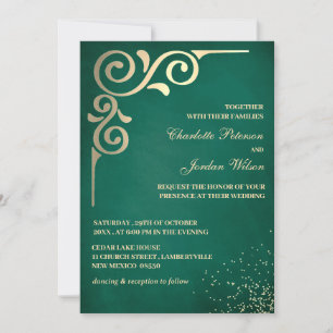 Invitación Boda De Oro Y Ecología De Esmeralda De Lujo