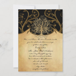 Invitación Boda de oro y metal negro del árbol giratorio dora